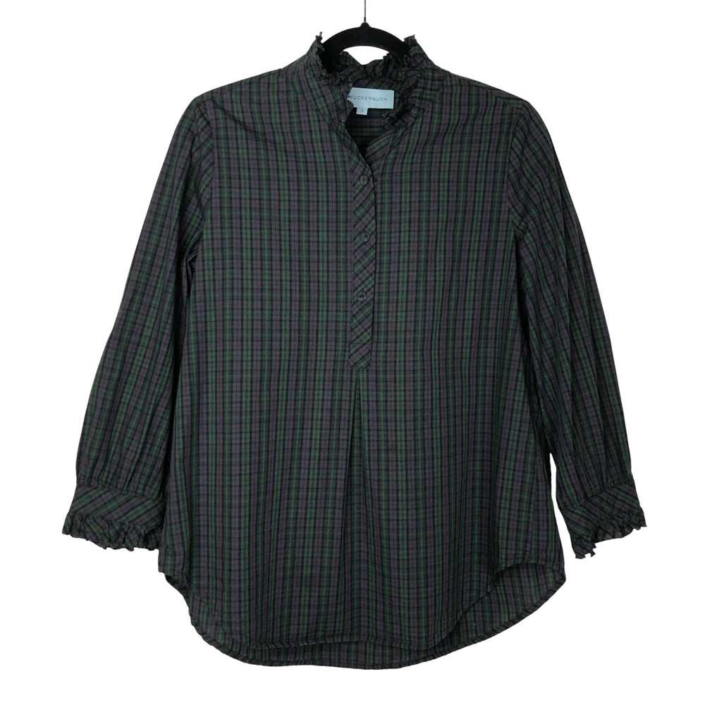 Tuckernuck Womens Teagan Plaid Popover Cotton Blouse Size S Preppy Holiday